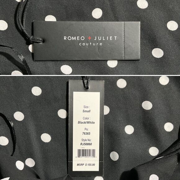 Romeo & Juliet Romper Black White Dot Print Ruffles S - Picture 7 of 9